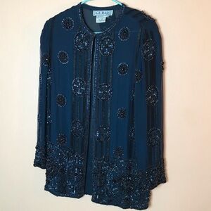 Vintage AJ Bari Beaded Silk Cardigan Blouse M